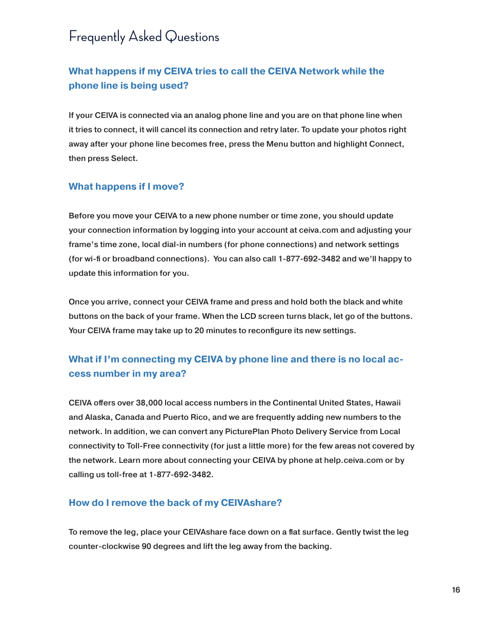 Frequently asked questions | Ceiva SHR508A-US User Manual | Page 16 / 22