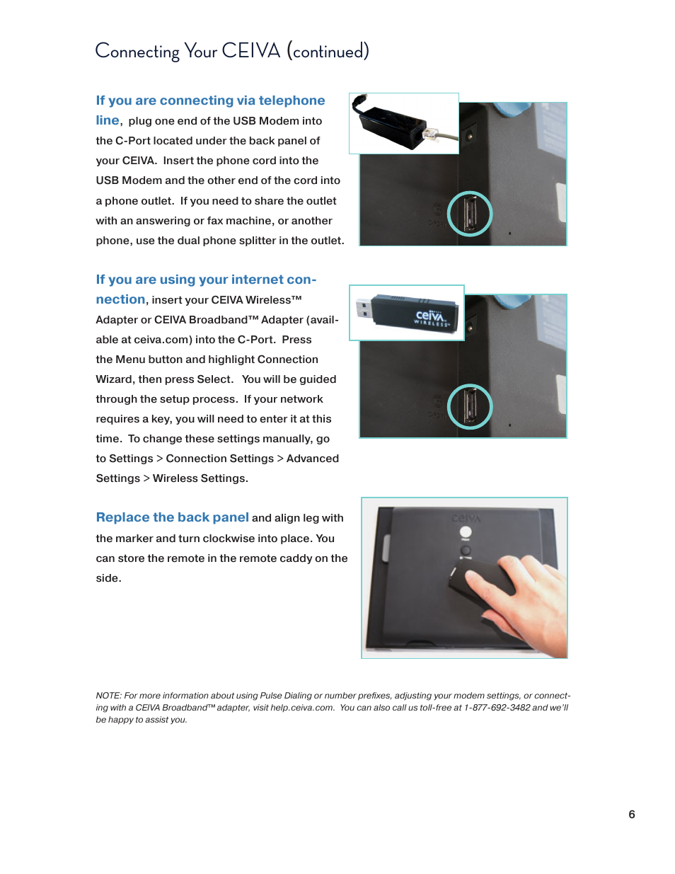 Connecting your ceiva, Continued) | Ceiva SHR508A-US User Manual | Page 6 / 22