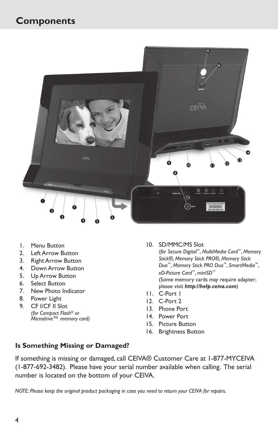 Components, Components setting up your ceiva is easy | Ceiva LF4007 User Manual | Page 4 / 12