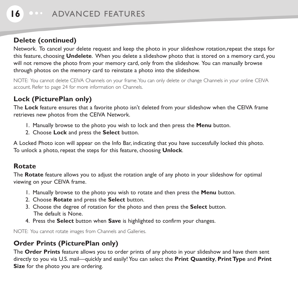 Advanced features | Ceiva LF4008 User Manual | Page 17 / 37