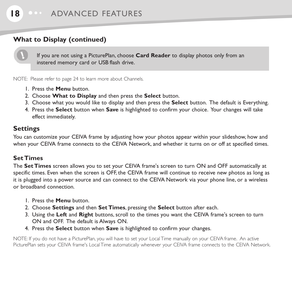 Advanced features | Ceiva LF4008 User Manual | Page 19 / 37