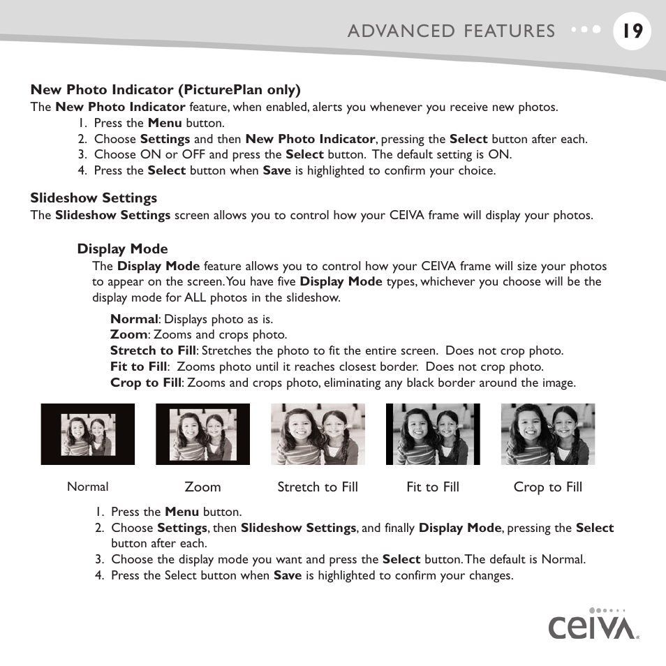 Advanced features | Ceiva LF4008 User Manual | Page 20 / 37