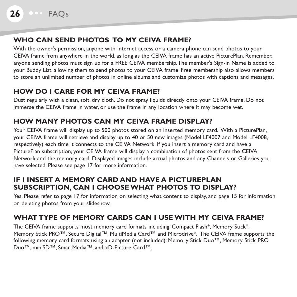 Faqs | Ceiva LF4008 User Manual | Page 27 / 37