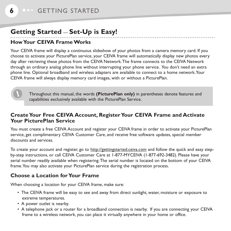 Set-up is easy, Getting started | Ceiva LF4008 User Manual | Page 7 / 37