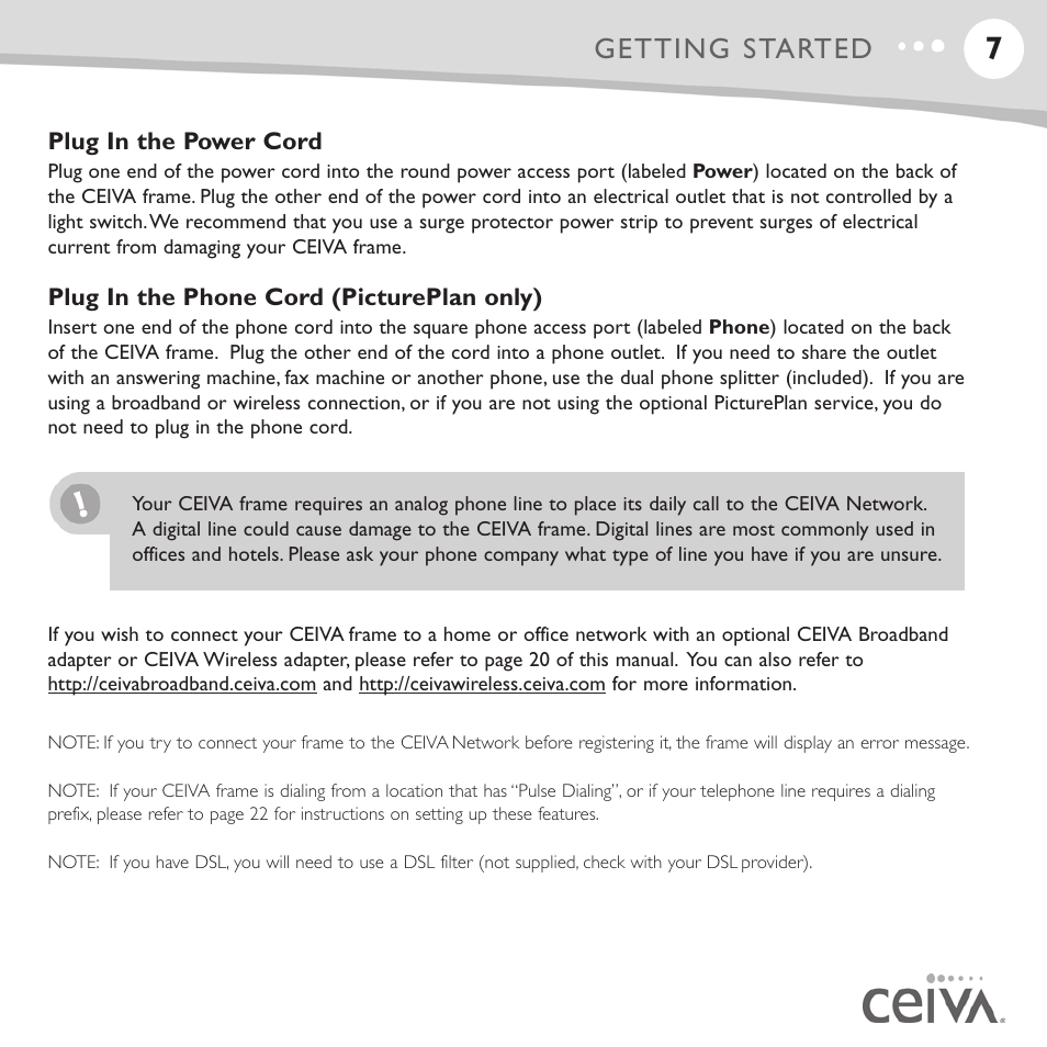 Getting started | Ceiva LF4008 User Manual | Page 8 / 37