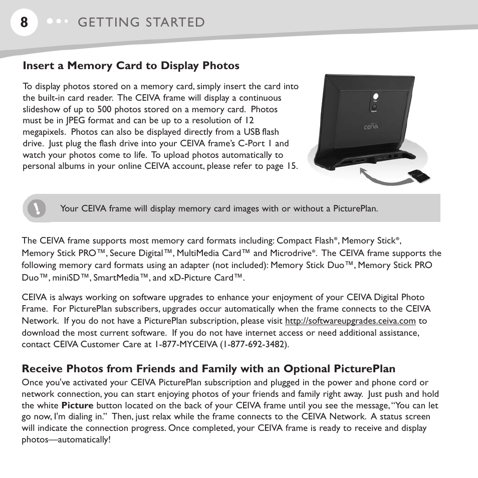 Getting started | Ceiva LF4008 User Manual | Page 9 / 37