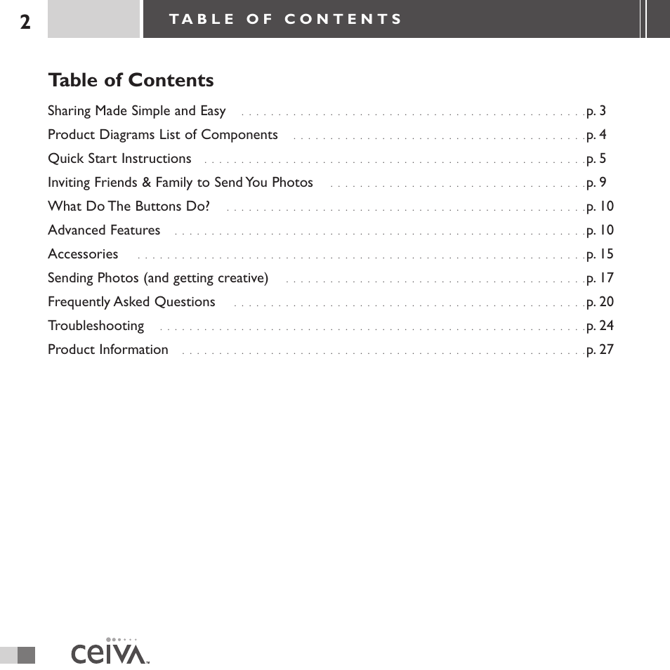 Ceiva 3 Digital Photo Receiver LF3000 User Manual | Page 2 / 32