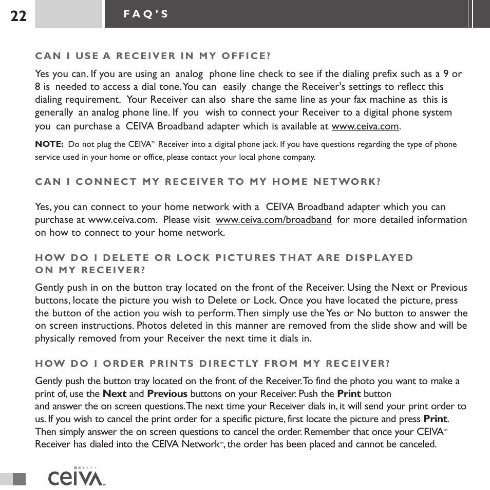 Ceiva 3 Digital Photo Receiver LF3000 User Manual | Page 22 / 32