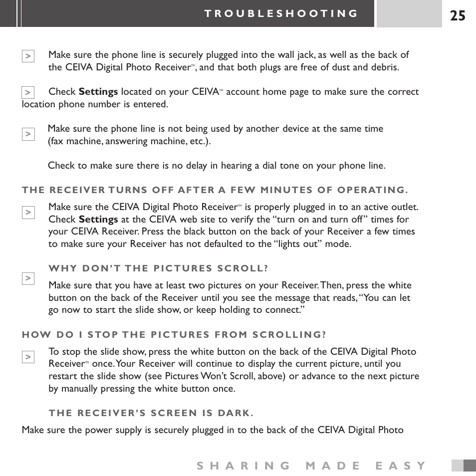 Ceiva 3 Digital Photo Receiver LF3000 User Manual | Page 25 / 32