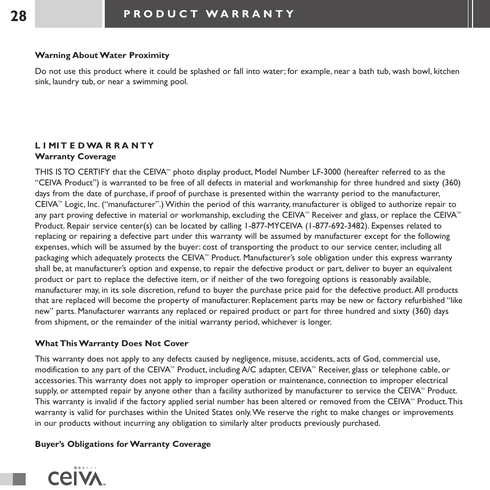 Ceiva 3 Digital Photo Receiver LF3000 User Manual | Page 28 / 32