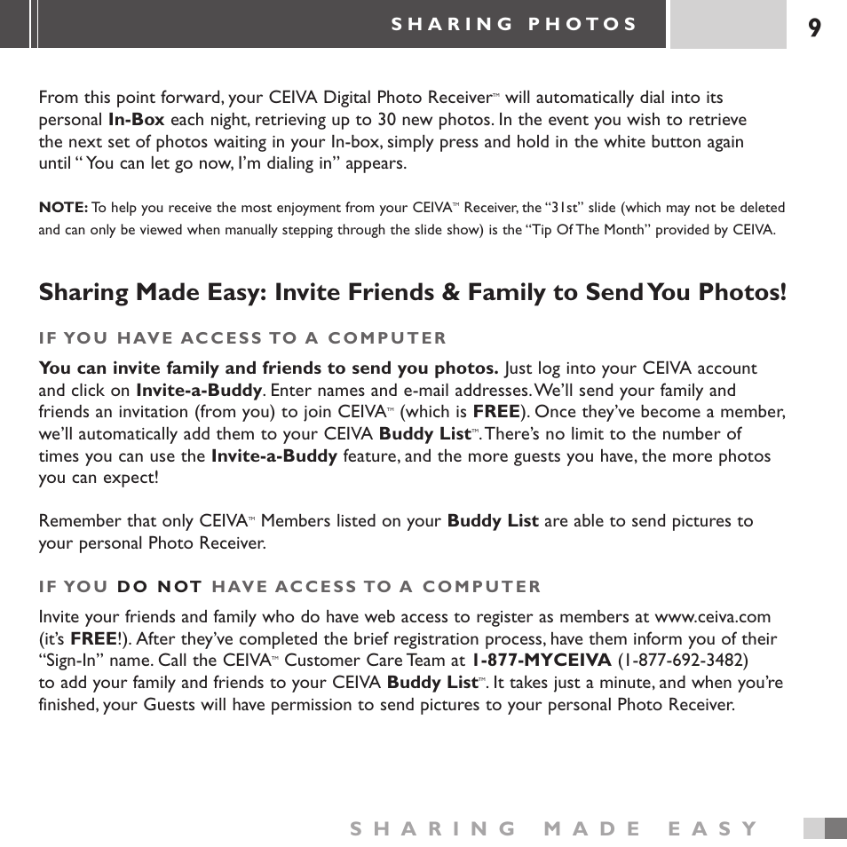 Ceiva 3 Digital Photo Receiver LF3000 User Manual | Page 9 / 32