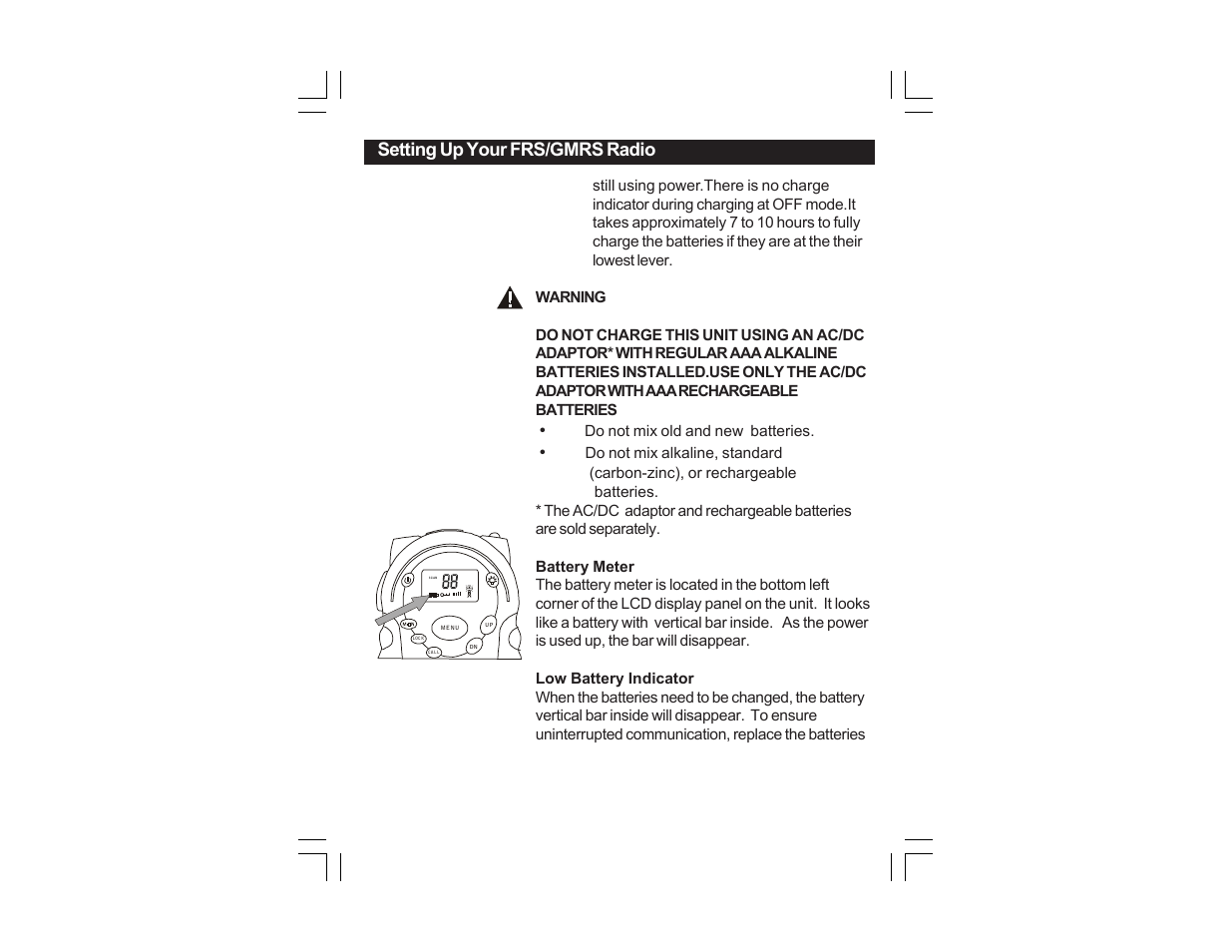 Setting up your frs radio, Setting up your frs /gmrs radio | Columbian FRS22SPR User Manual | Page 7 / 20