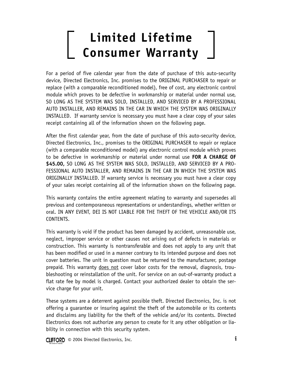 Limited lifetime consumer warranty | Directed Electronics 76XV User Manual | Page 3 / 28