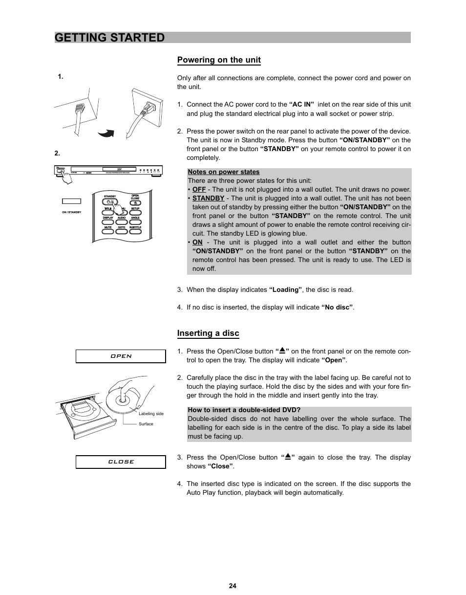 Getting started | CyberHome Entertainment CH-DVD 635S User Manual | Page 23 / 69