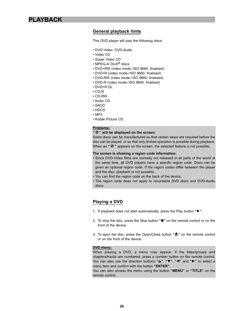 Playback | CyberHome Entertainment CH-DVD 635S User Manual | Page 25 / 69