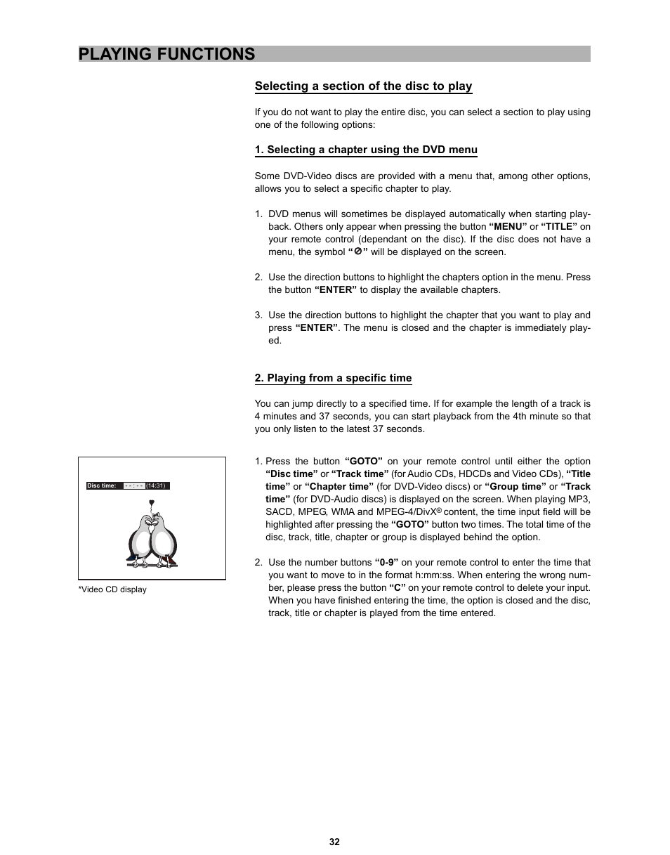 Playing functions | CyberHome Entertainment CH-DVD 635S User Manual | Page 31 / 69