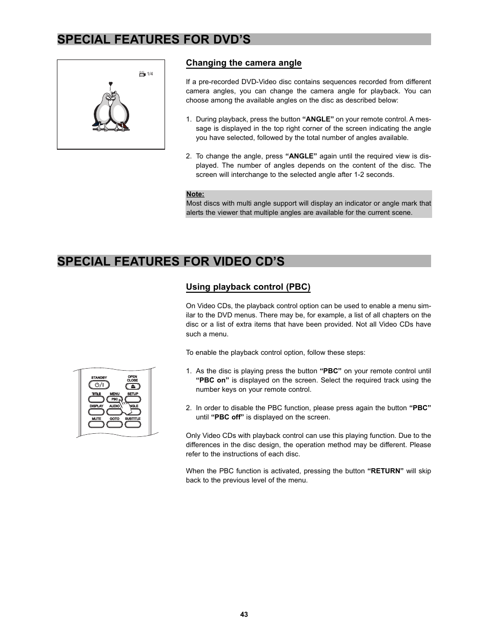 Special features for dvd’s, Special features for video cd’s | CyberHome Entertainment CH-DVD 635S User Manual | Page 42 / 69