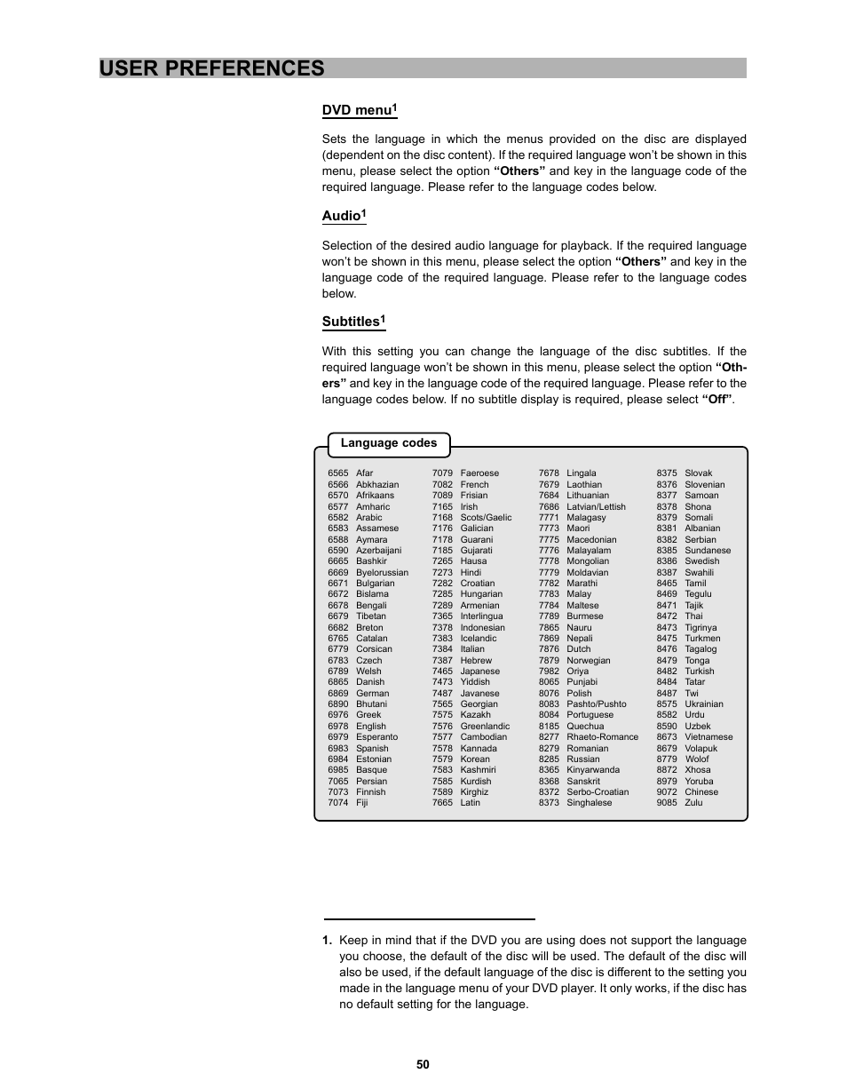 User preferences | CyberHome Entertainment CH-DVD 635S User Manual | Page 49 / 69