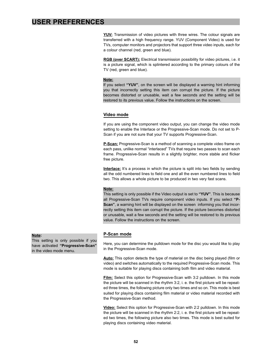 User preferences | CyberHome Entertainment CH-DVD 635S User Manual | Page 51 / 69