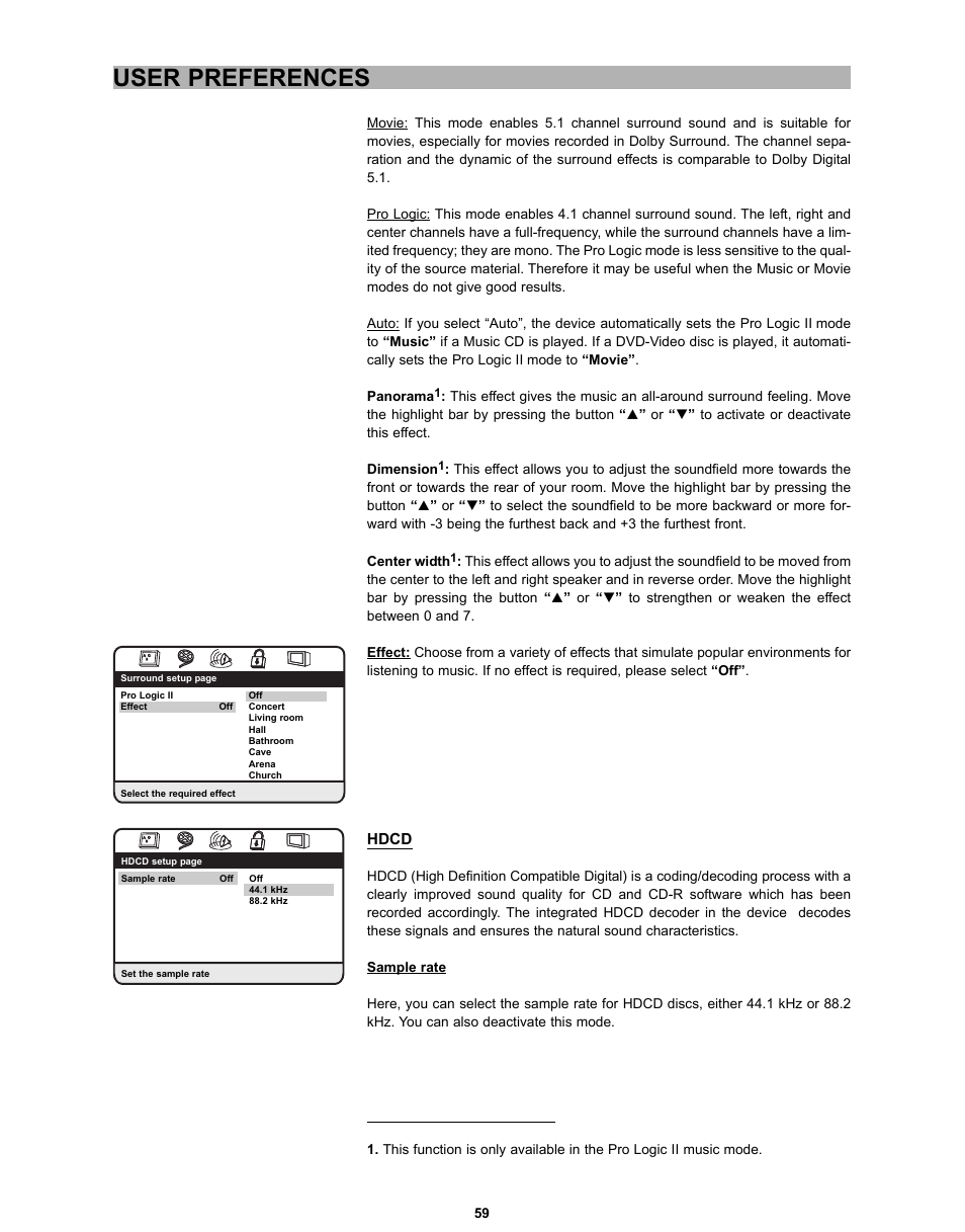 User preferences, Hdcd | CyberHome Entertainment CH-DVD 635S User Manual | Page 58 / 69