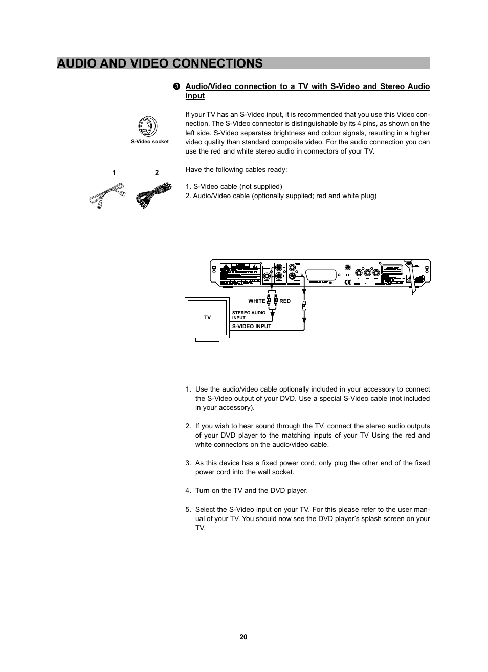 Audio and video connections | CyberHome Entertainment CH-DVD 452 User Manual | Page 19 / 52