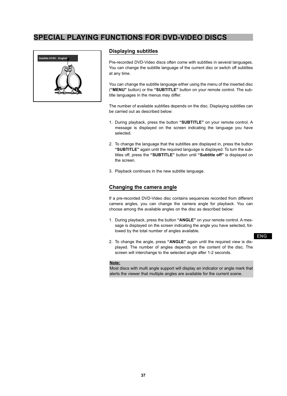 Special playing functions for dvd-video discs | CyberHome Entertainment CH-DVD 452 User Manual | Page 36 / 52