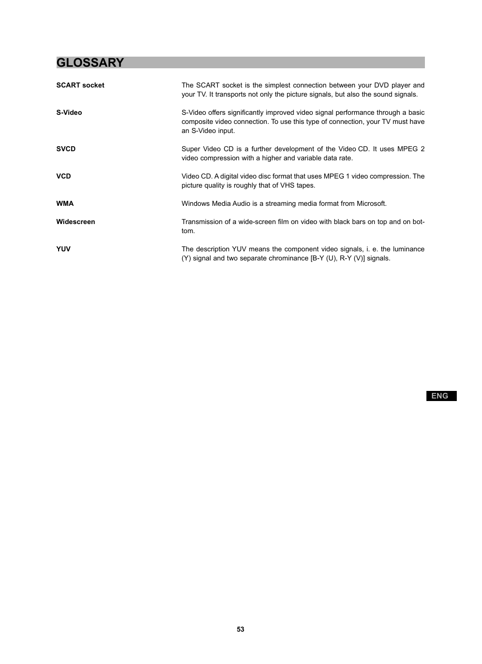 Glossary | CyberHome Entertainment CH-DVD 452 User Manual | Page 52 / 52