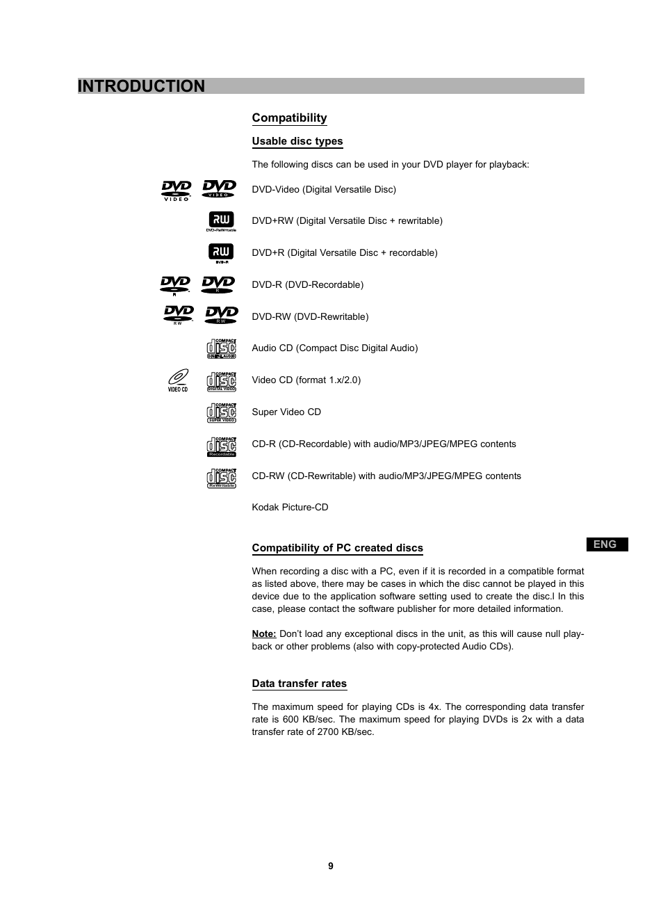 Introduction, Compatibility | CyberHome Entertainment CH-DVD 452 User Manual | Page 8 / 52