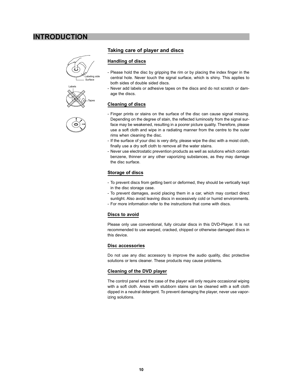 Introduction, Taking care of player and discs | CyberHome Entertainment CH-DVD 452 User Manual | Page 9 / 52