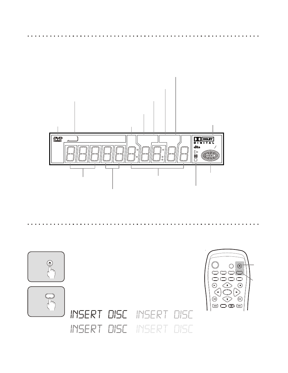 Dvd display functions, Dimming the front vfd display, Adjusting the brightness of the front display | Eject the current disc, Press the display button | CyberHome Entertainment CH-RDV 2000 User Manual | Page 11 / 46