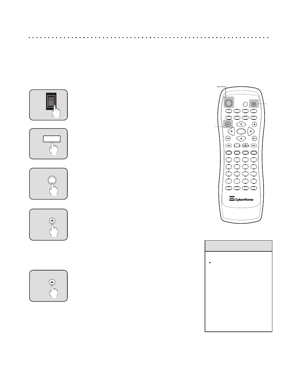 Getting started - powering on & playing a disc, Quick tips about standby mode, Power on the dvd player | Powering on from the remote, Opening the disc tray, The play button, Powering on with the front switch | CyberHome Entertainment CH-RDV 2000 User Manual | Page 17 / 46
