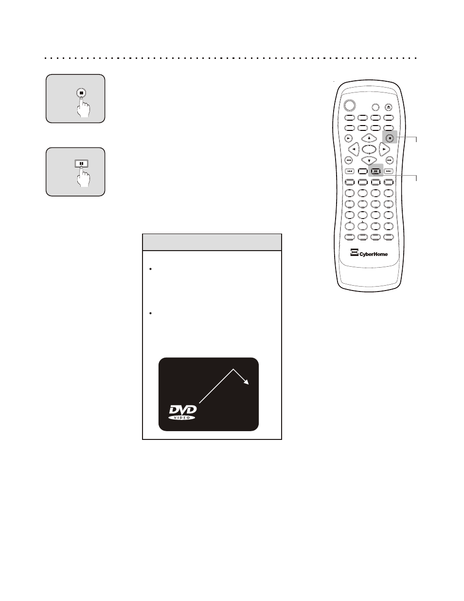 Stopping and pausing play, Quick tips screen saver, Pausing disc play | CyberHome Entertainment CH-RDV 2000 User Manual | Page 18 / 46