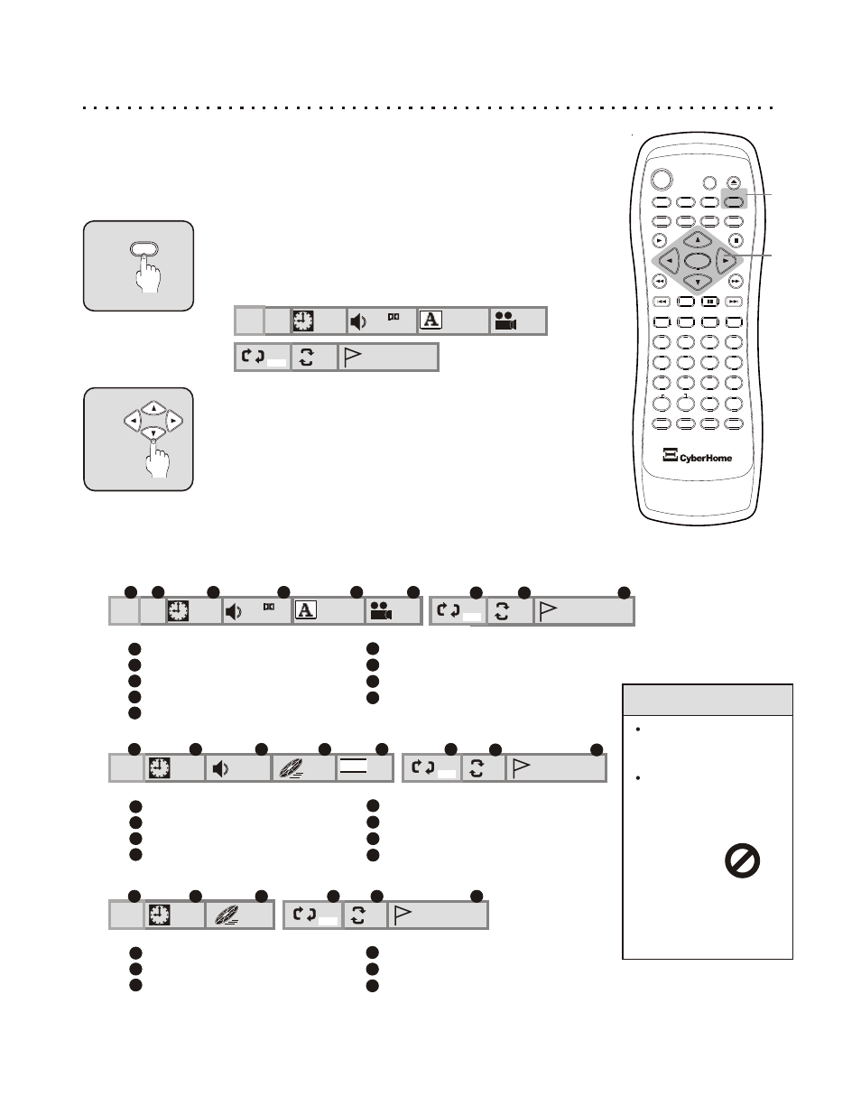 Putting it all together with the display button, Quick tips, Press the display button while a disc is playing | Navigate with the arrow buttons | CyberHome Entertainment CH-RDV 2000 User Manual | Page 29 / 46