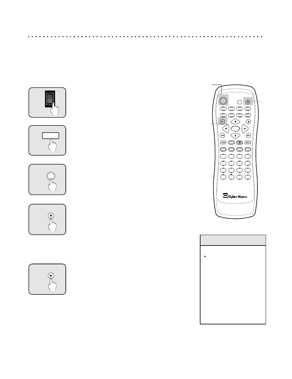 Getting started - powering on & playing a disc, Quick tips about standby mode, Power on the dvd player | Powering on from the remote, Opening the disc tray, The play button, Powering on with the front switch | CyberHome Entertainment Cyber Home CH-DVD500 User Manual | Page 16 / 38