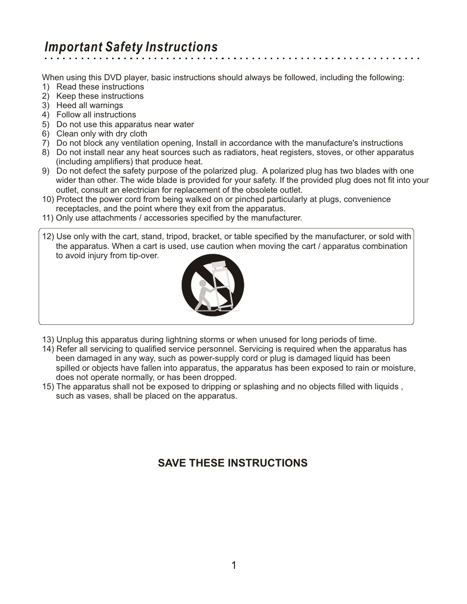 Important safety instructions | CyberHome Entertainment Cyber Home CHLDV712 User Manual | Page 2 / 49