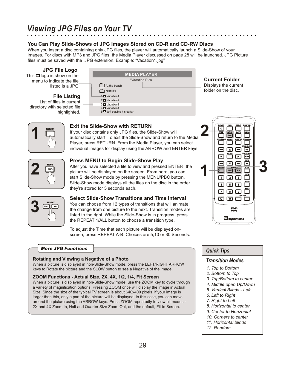 Viewing jpg files on your tv | CyberHome Entertainment Cyber Home CHLDV712 User Manual | Page 30 / 49