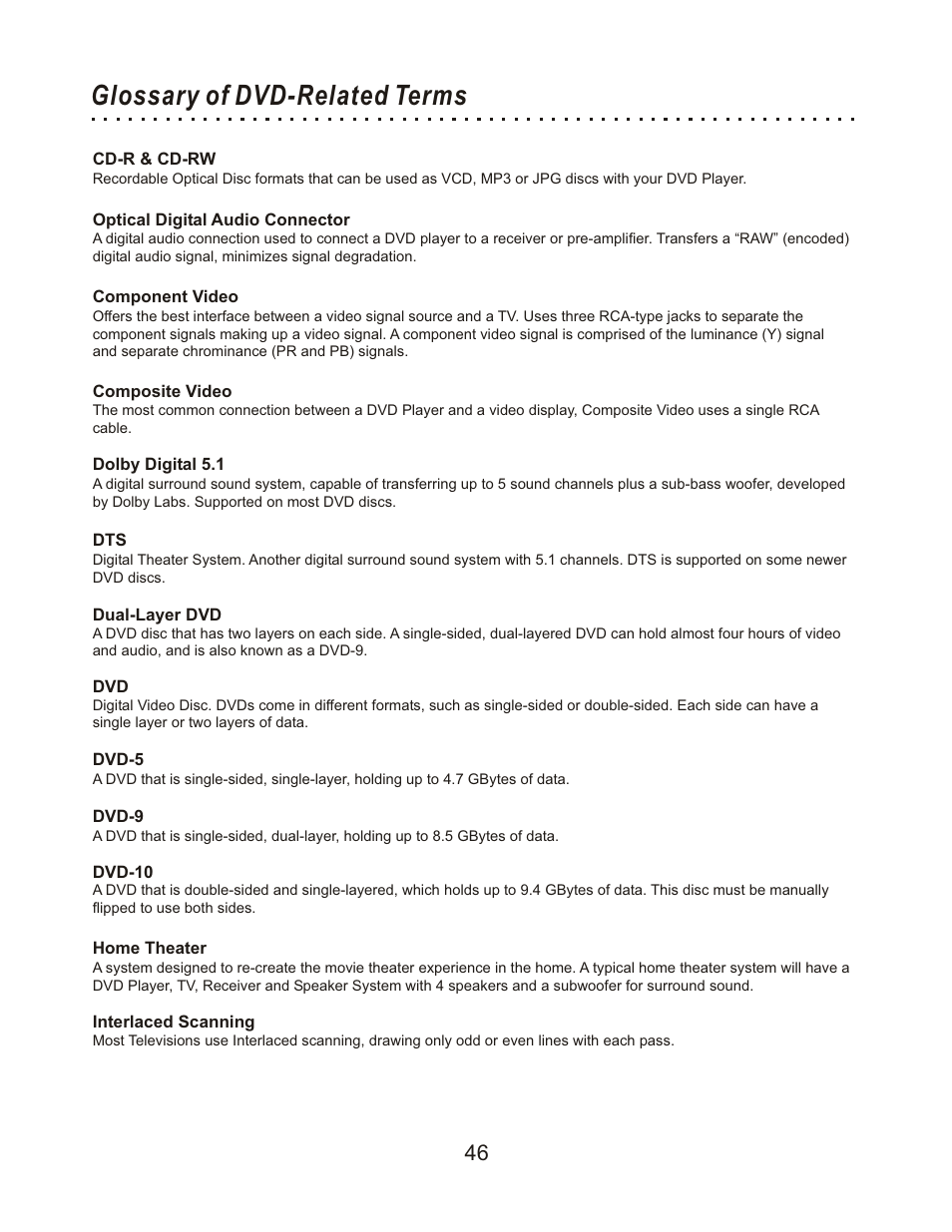 Glossary of dvd-related terms | CyberHome Entertainment Cyber Home CHLDV712 User Manual | Page 47 / 49