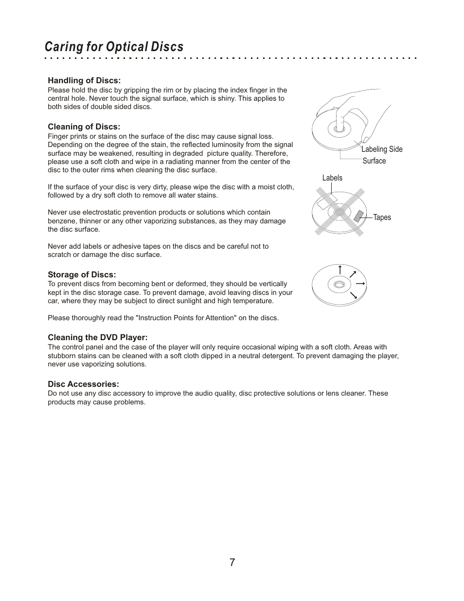 Caring for optical discs | CyberHome Entertainment Cyber Home CHLDV712 User Manual | Page 8 / 49