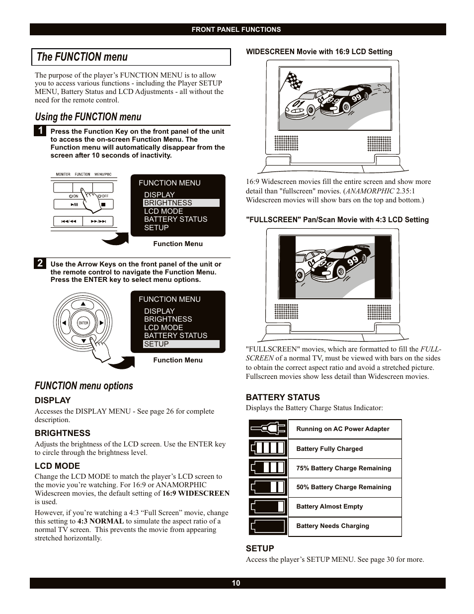 The function menu, Using the function menu, Function menu options | CyberHome Entertainment Cyber Home CH-LDV700B User Manual | Page 10 / 35