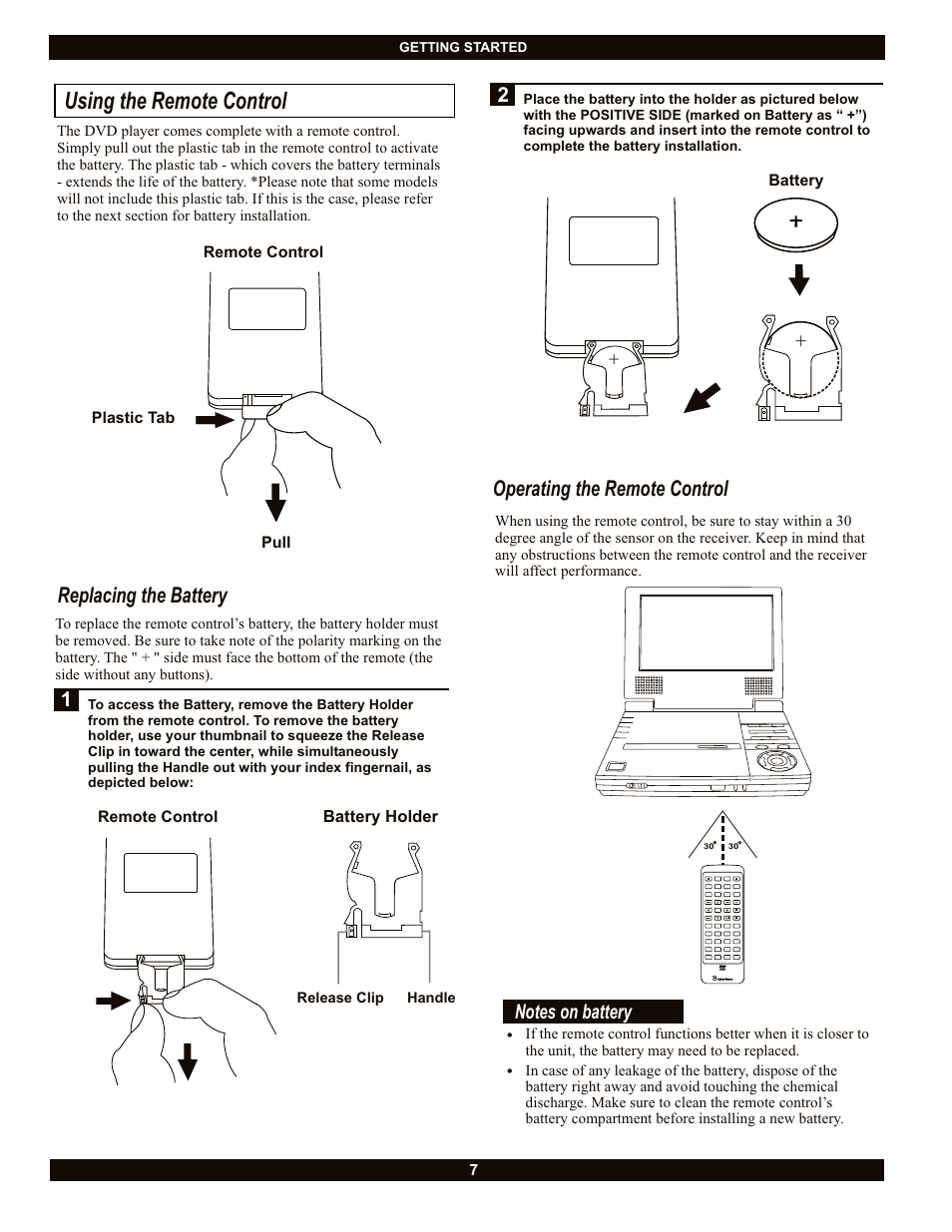 Using the remote control, Operating the remote control, Replacing the battery | CyberHome Entertainment Cyber Home CH-LDV700B User Manual | Page 7 / 35