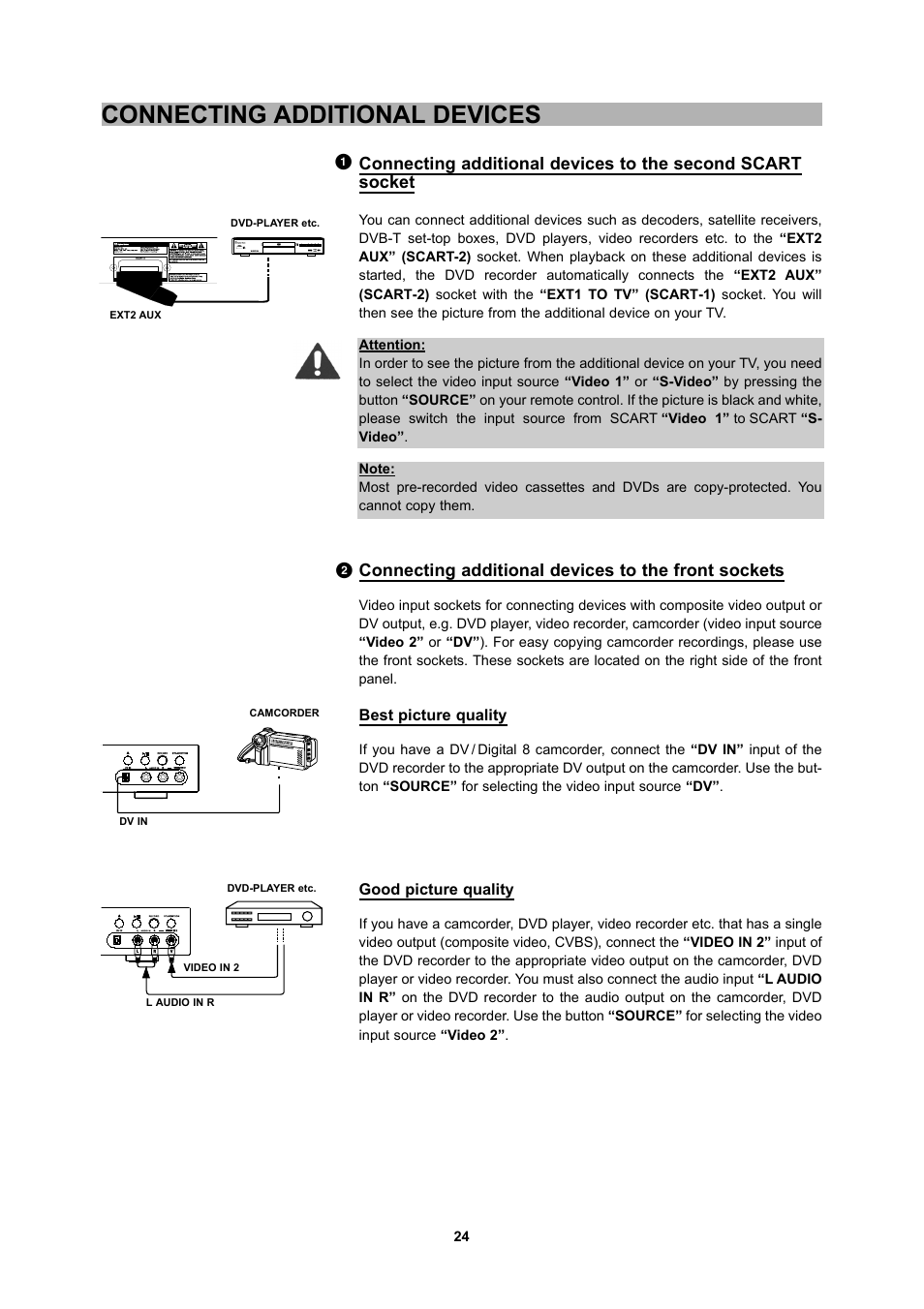 Connecting additional devices, Connecting additional devices to the front sockets | CyberHome Entertainment 1600 User Manual | Page 23 / 83