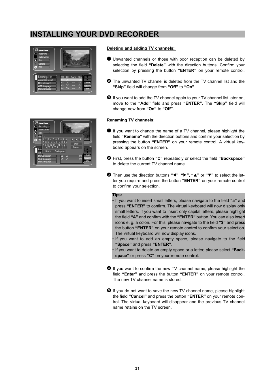 Installing your dvd recorder | CyberHome Entertainment 1600 User Manual | Page 30 / 83