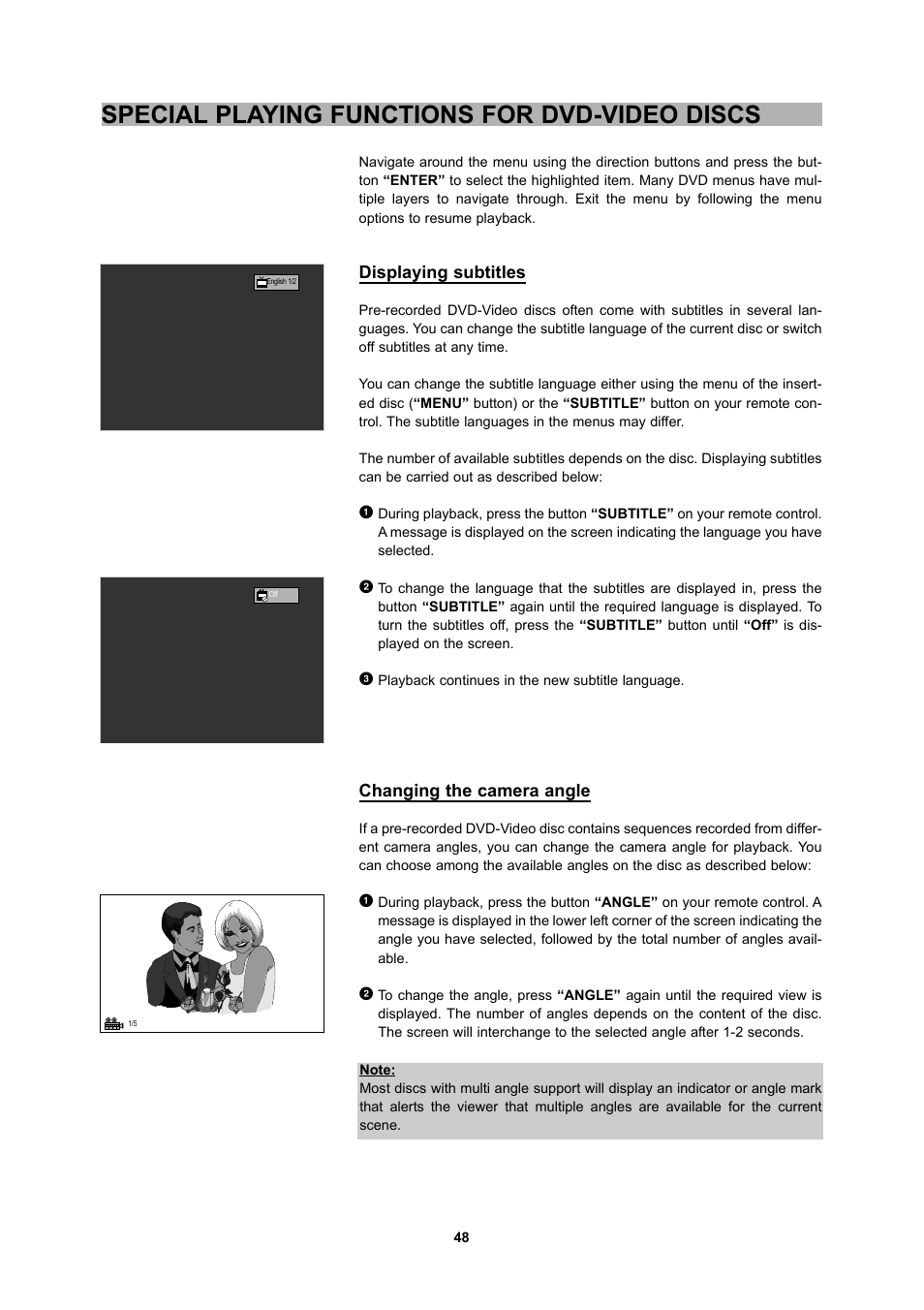 Special playing functions for dvd-video discs | CyberHome Entertainment 1600 User Manual | Page 47 / 83