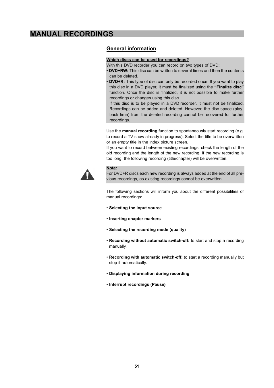 Manual recordings | CyberHome Entertainment 1600 User Manual | Page 50 / 83