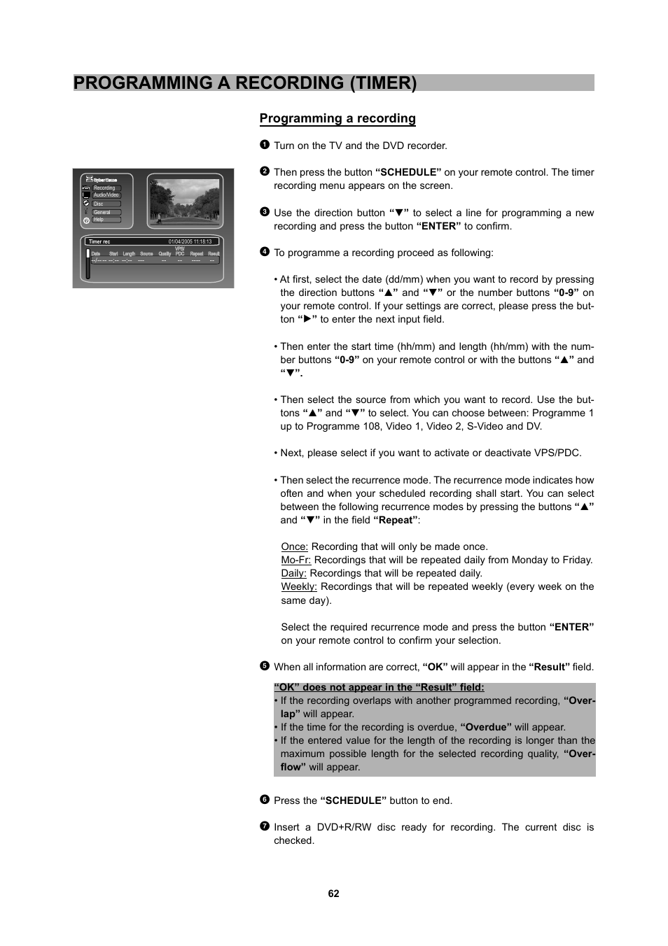 Programming a recording (timer) | CyberHome Entertainment 1600 User Manual | Page 61 / 83
