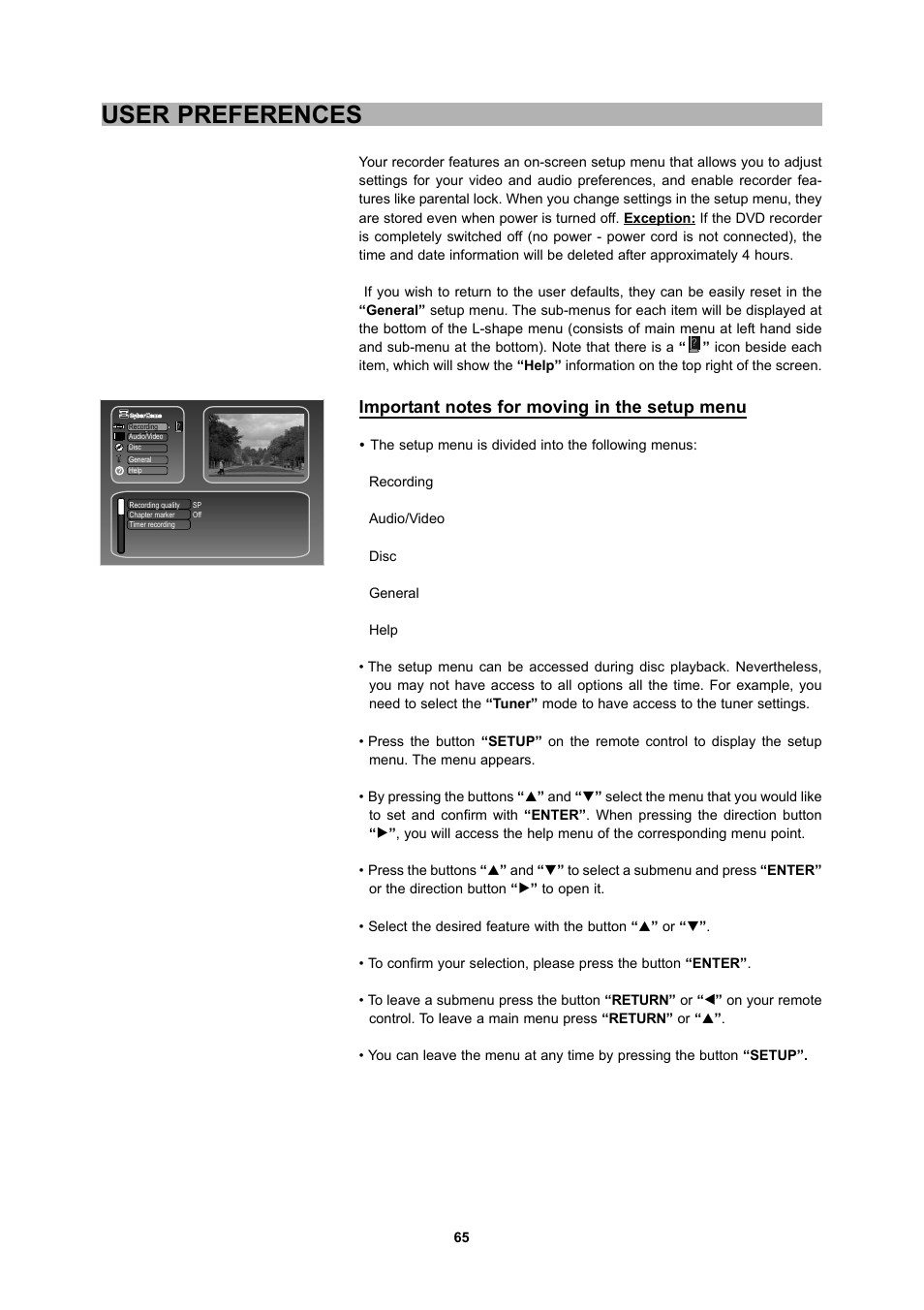 User preferences | CyberHome Entertainment 1600 User Manual | Page 64 / 83