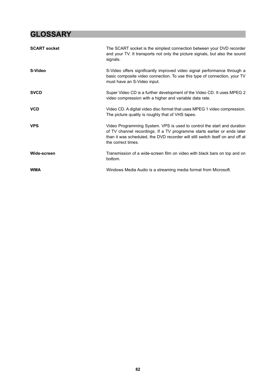Glossary | CyberHome Entertainment 1600 User Manual | Page 81 / 83
