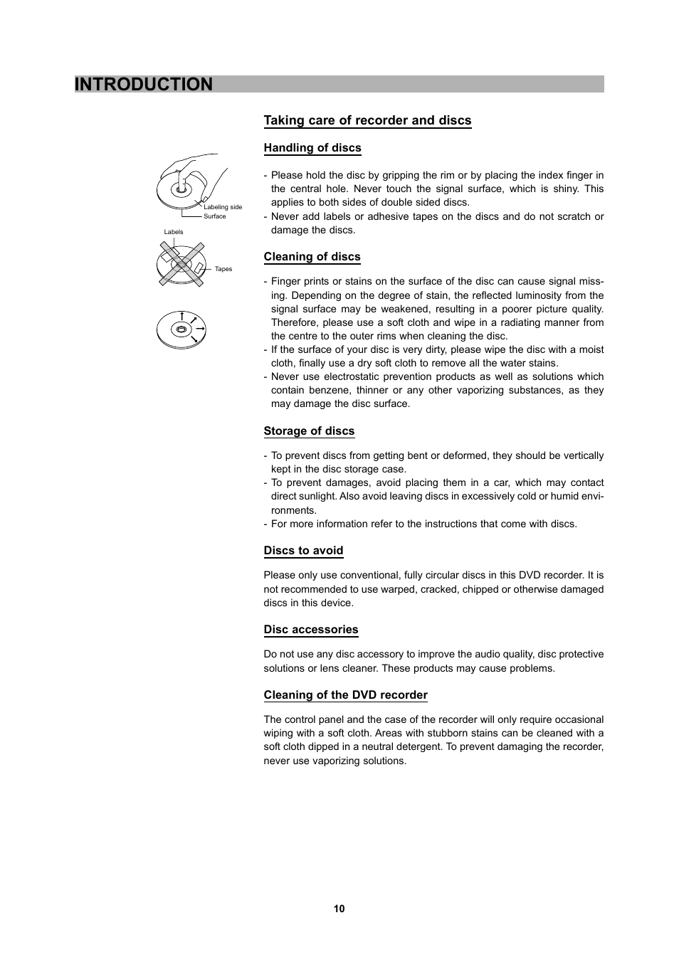 Introduction, Taking care of recorder and discs | CyberHome Entertainment 1600 User Manual | Page 9 / 83