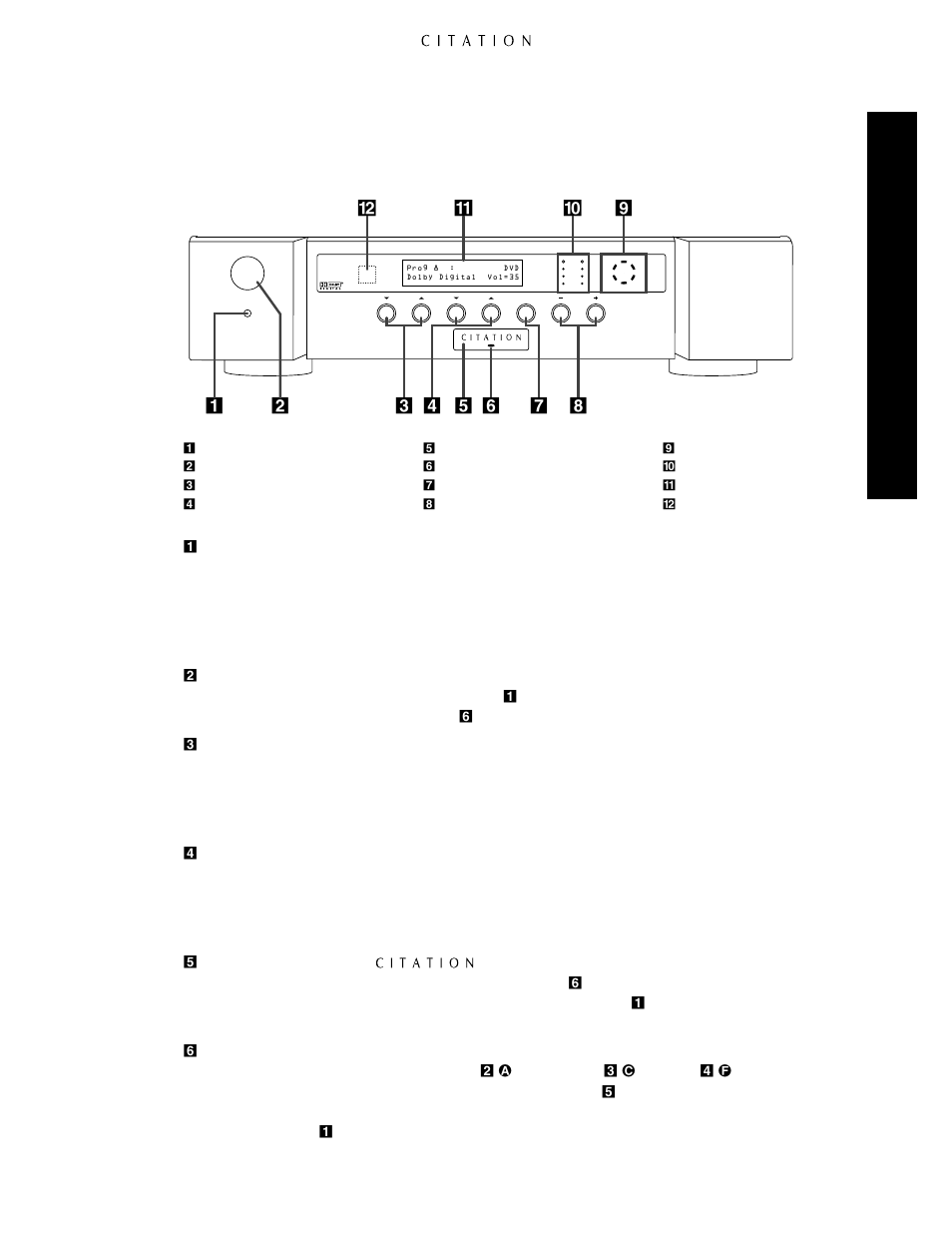 Front panel controls and indicators, Fr ont panel contr ols & indicators | Citation Stereo Receiver User Manual | Page 13 / 72