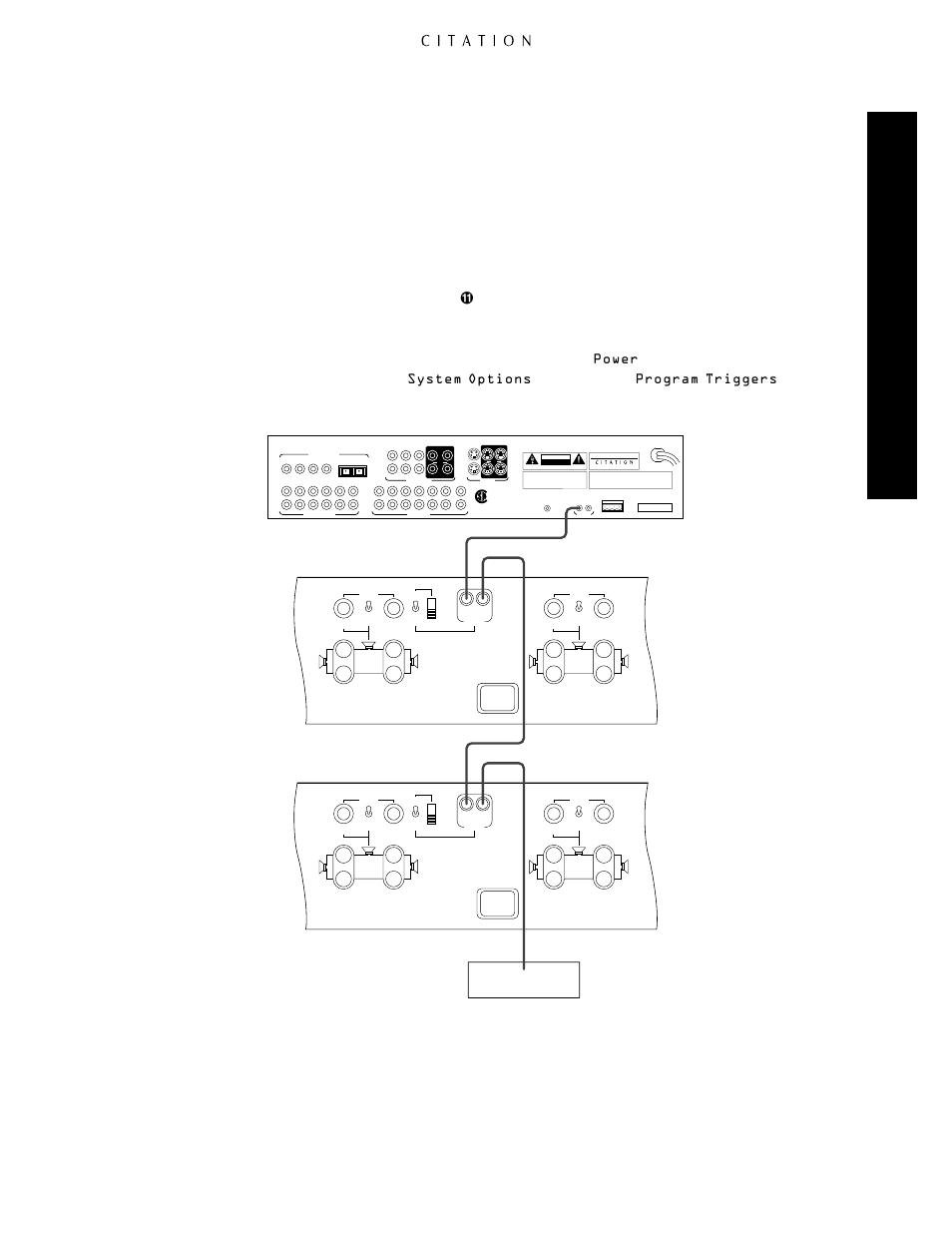 System installation, Sub-menu titled, System accessory connections | Trigger 1 output, Power, System options, Program triggers, Figure 2 | Citation Stereo Receiver User Manual | Page 27 / 72
